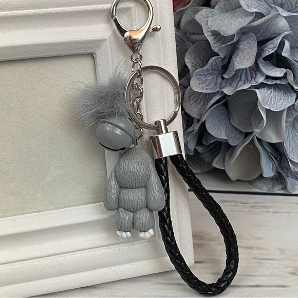 Gray Bunny Charm Keychain with Wristlet Strap - Picture 4 of 13